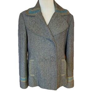 Y2K G By Guess Wool Blend Pea Coat Size XL 2007 Tweed Contrast Trim Pristine